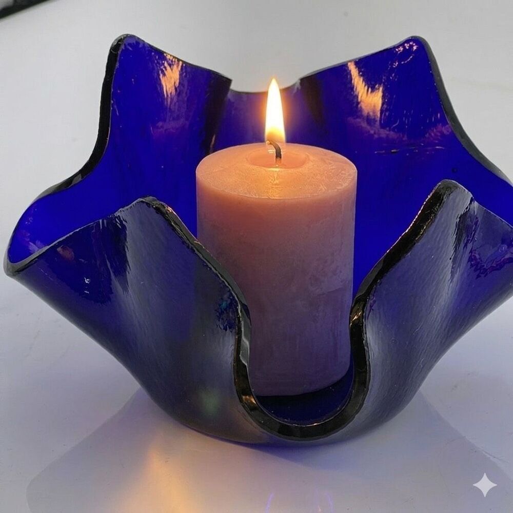 Cobalt blue handkerchief shaped candle holder